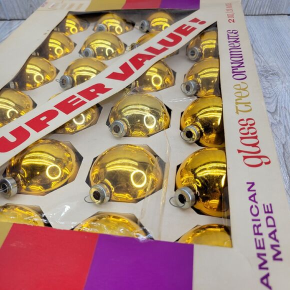 Vintage Gold Woolworth Woolco Glass Ornaments Bulbs 24 original box USA 2.25"‎ - Picture 6 of 11